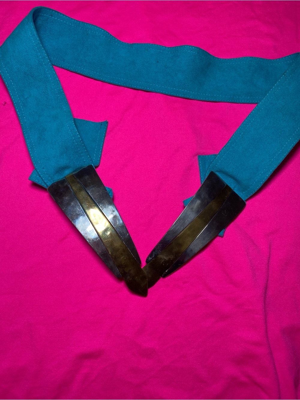 Vintage Teal Fabric Waist Belt with Metal Accent